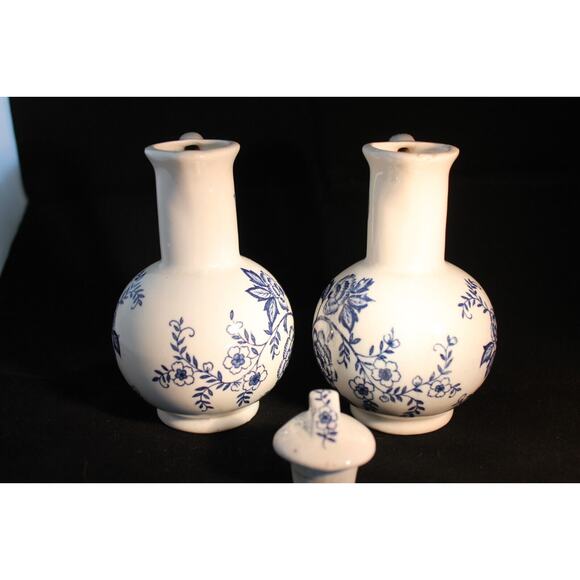 BLUE PEONY Vinegar & Oil Pitchers w/one lid 1950's Beautiful Vintage - Picture 5 of 9